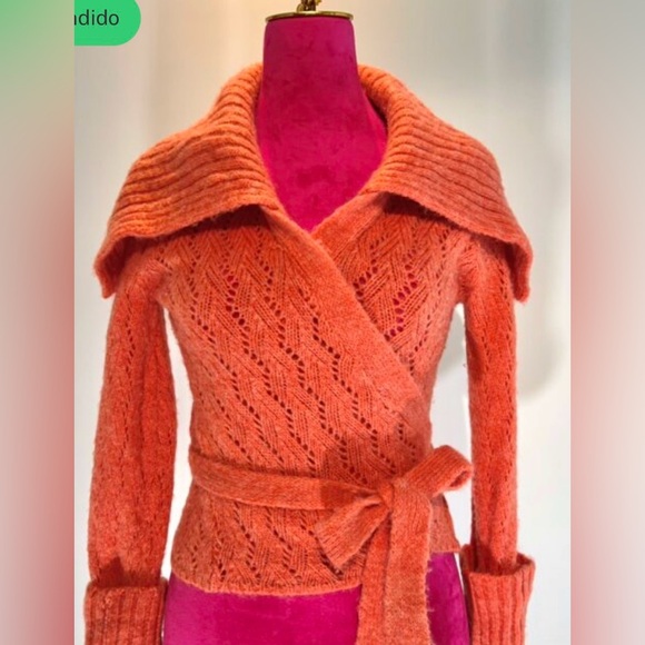 Free People Sweaters - #770 Free People Orange Wool Knit Wrap Sweater Medium
